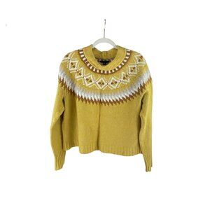 American Eagle Nordic Pattern Knit Mock Neck Sweater L Yellow Oversized Classic